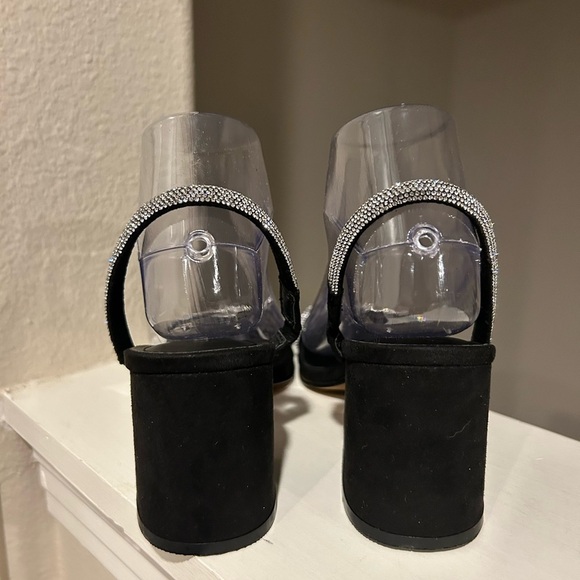 Lisa Vicky Mood Microsuede Block Heel Slide Sandal Black Rhinestone Strap Sz 6.5 - Picture 6 of 10